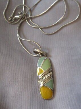 Vintage enamel rhinestone necklace pendant